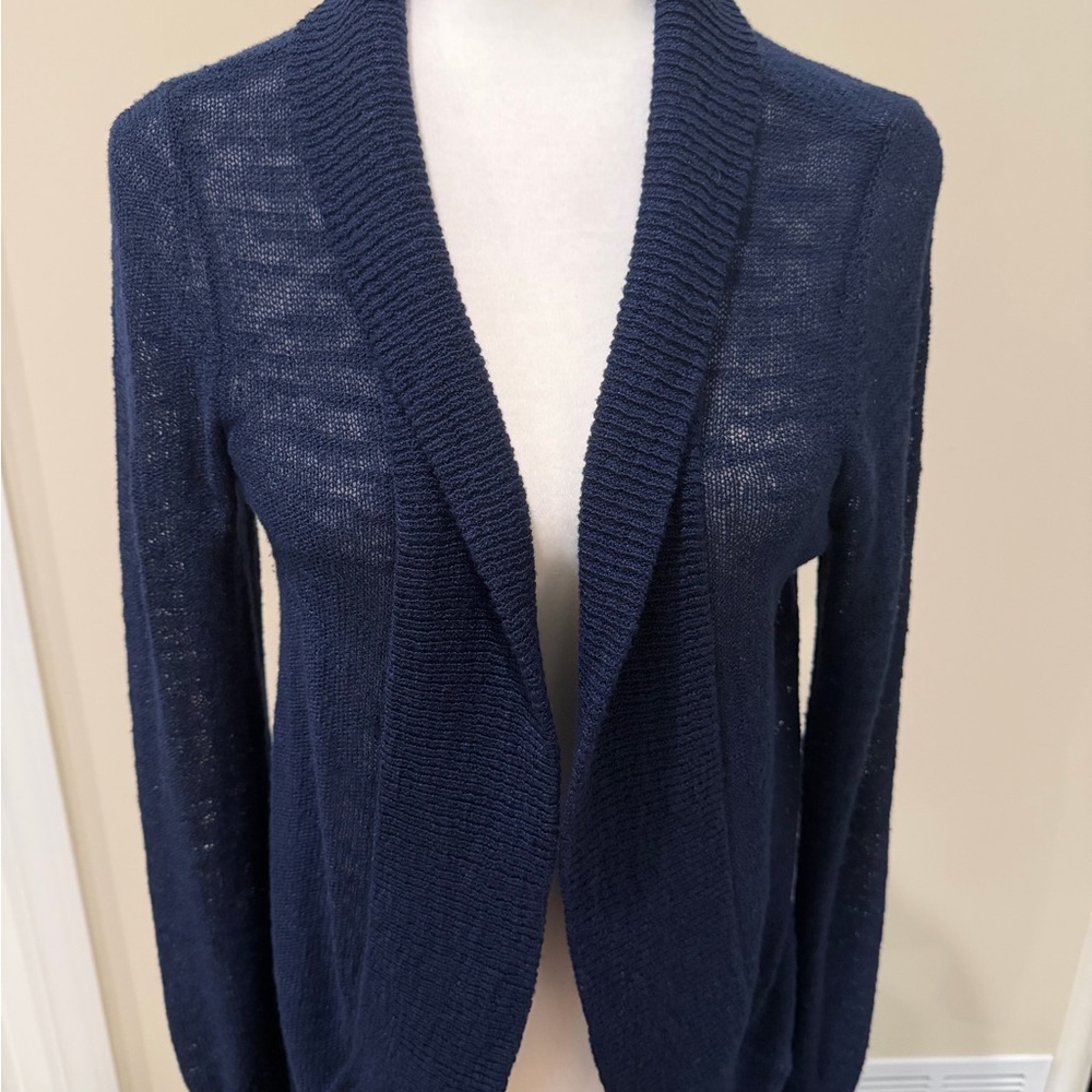 Lilly Pulitzer Navy Open-Front Ribbed Shawl Collar Cardigan